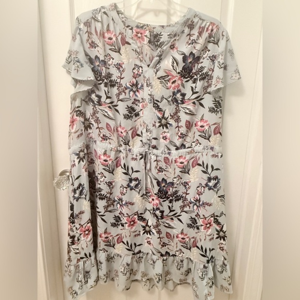 Massini Blue Boho Floral Plus Midi Dress Sz 3x. EUC DS